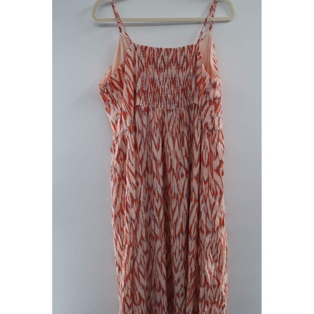 Plus Size Front Cutout Sundress 2X Peach Ikat Smocked Back Vacation Dress - Picture 4 of 5
